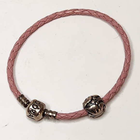 authentic pandora pink braided leather charm bracelet 925 with butterfly bead - Picture 1 of 11
